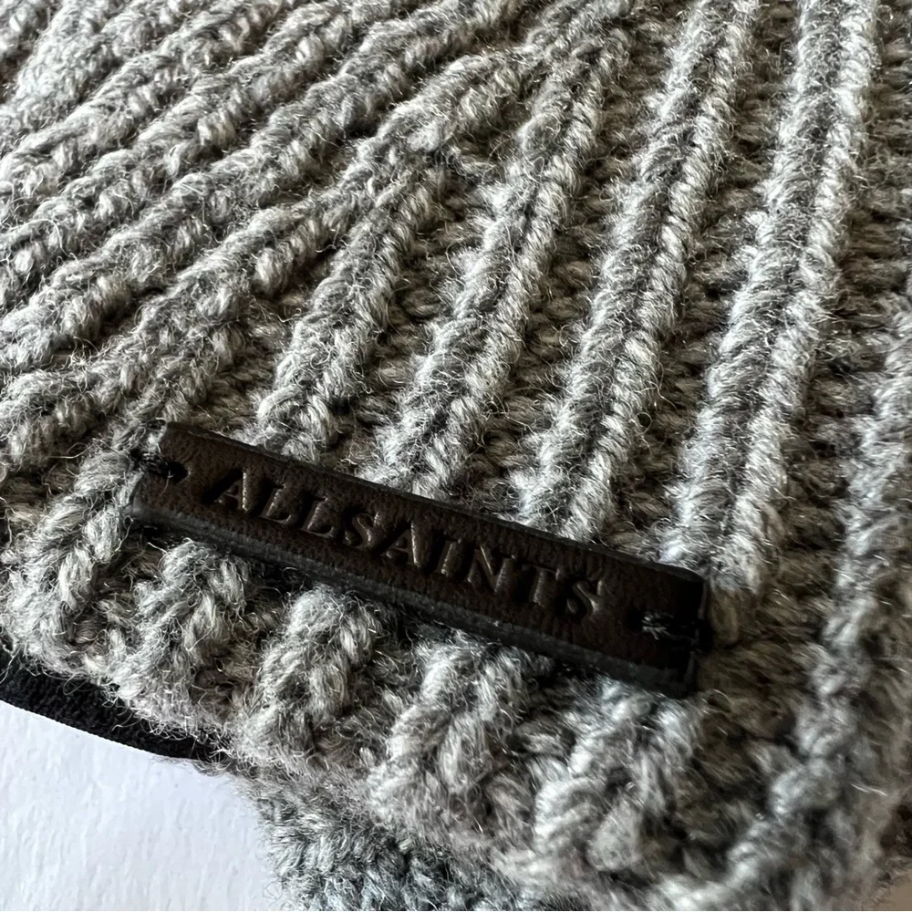 ALLSAINTS WOMENS TRAVELING RIB FOLDOVER CUFF KNIT GLOVES WOOL BLEND GRAY OS NWT